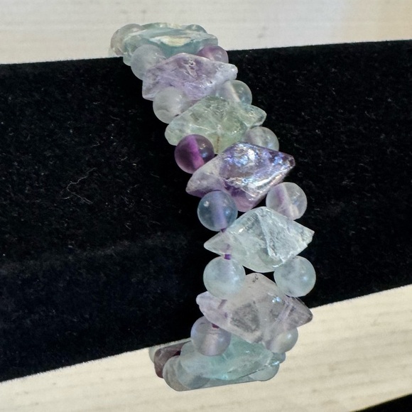 Natural Gemstones VTG Jade Quartz Stretch Bracelet Green Purple Argyle Diamonds - Picture 7 of 16